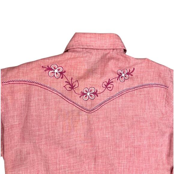 Tony Alamo Western Embroidered Pearl Snap Pink Floral Button Down Vintage Shirt - Picture 4 of 6